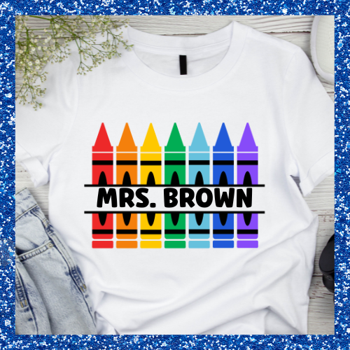 Crayon Monogram Teacher Tee